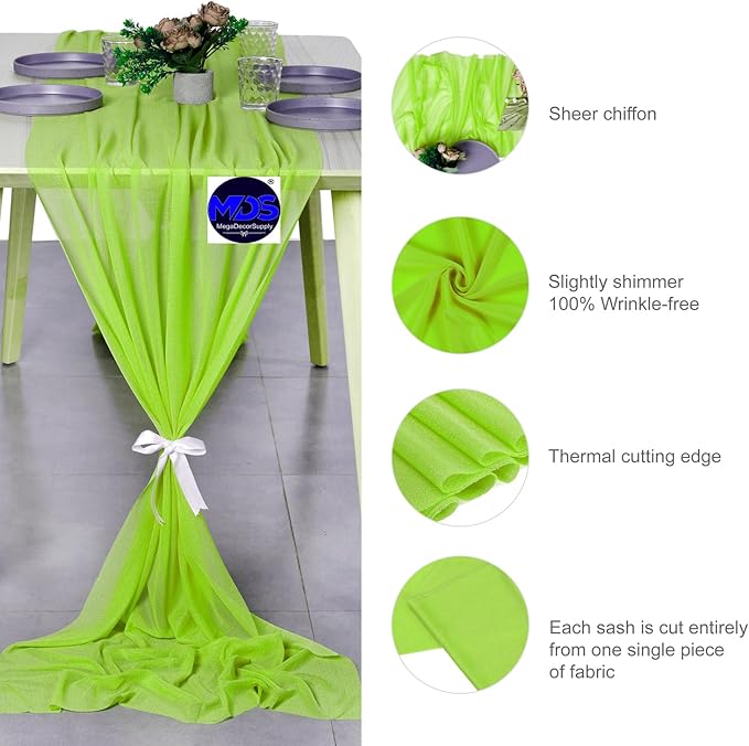 MDS Halloween Chiffon Table Runner - 1 Pack, 29 x 170 Inches, 14ft Each - Sheer Spooky Table Runners for Haunted House Parties, Trick-or-Treat Tables, Witchy Décor, Wedding & Events - Parrot Green