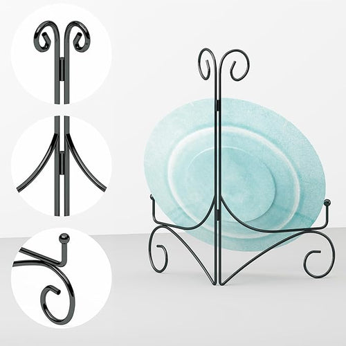 10 Inch Display Plate Stand with Folding Design, Metal Plate Holder for Tables, Picture Easel for Home Decoration, Photo Frame Stand, Black, 2-Pack