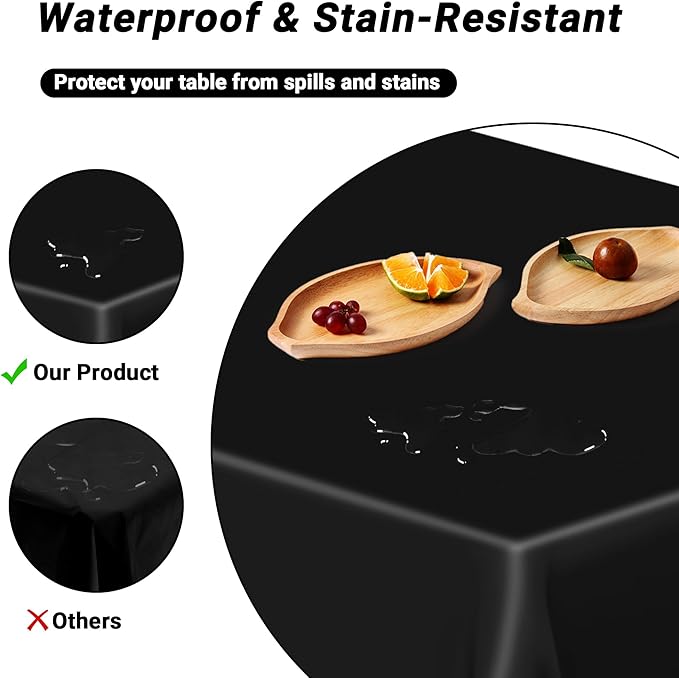 QZYL 12 PCS Table Cloth Rectangle, Black Picnic Table Cover with Bench Covers, 54 X 108 in Disposable Christmas Table Cloth Rectangle Table for Camping Birthdays Weddings Parties