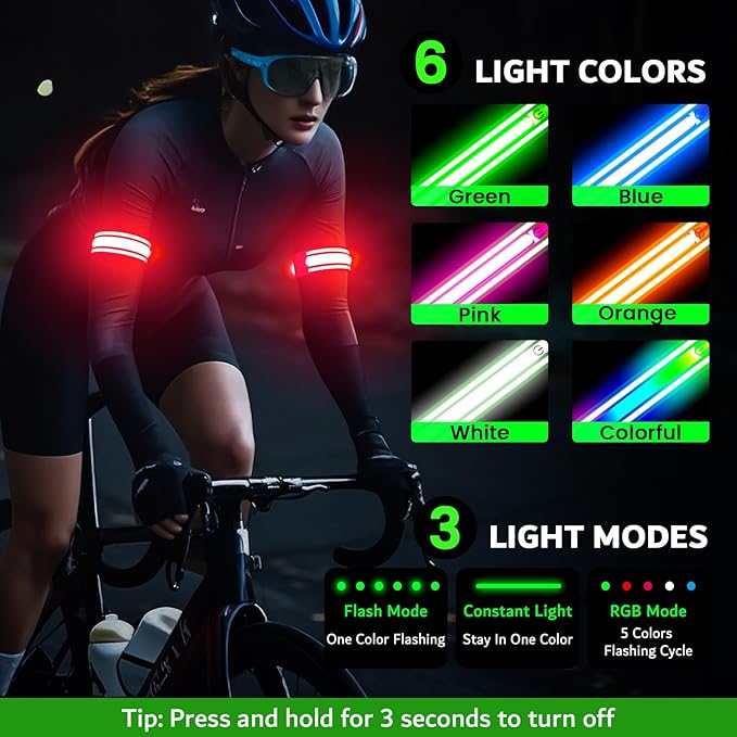 LED Armband for Running(2 Pack),Light Up Arm Bands for Night Walking Running,Rechargeable Lights for Runners,High Visibility Reflective Running Gear Adjustable Light Up Wristbands