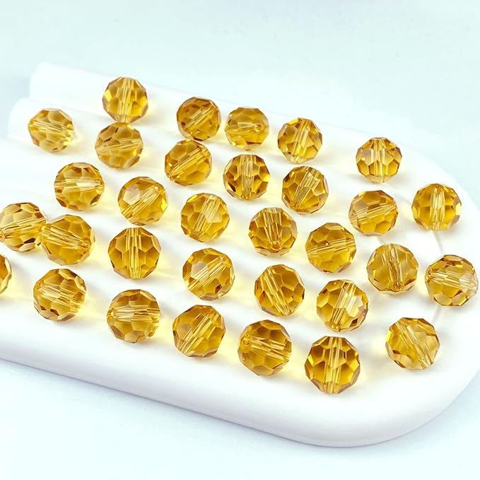 400 PCS 4mm Crystal Glass Beads Round Multiple Faceted Loose Spacer Glass Beads for DIY Handcrafte Bracelet Necklace Earring Jewelry Making(Gold Champagne)
