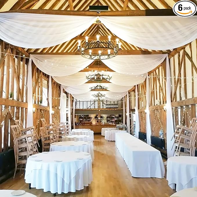 DUOBAO Ivory Ceiling Drapes Sheer Backdrop Curtains 6 Panels 5ftx20ft Reception Halls Drapeing Banquet Room Curtain with Rod Pocket for Wedding Birthday Stage Decoration