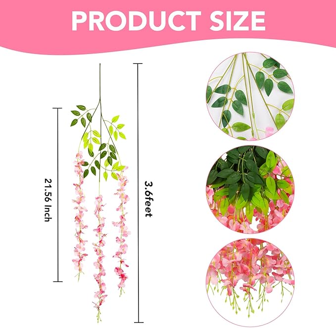 Wisteria Hanging Flowers,Fake Hanging Flowers Wisteria artificiales Garland for Home Wedding Arch Floral Party Garden Ceremony Outdoor Decor,3.6 feet Long(36,Pink)