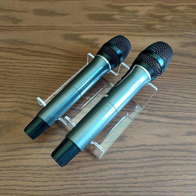 Microphone stand, transparent acrylic microphone base, microphone display stand Display Stand, Clear Desktop Holder for 2 Mics, Transparent Organizer Base