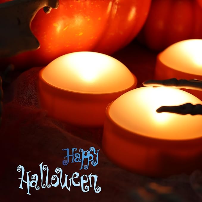 LED Pumpkin Lights with Remote and Timer, Battery Operated Bright Flickering Flameless Candles for Pumpkin Decor, Jack-O-Lantern Halloween Party Decorations,Orange Color, 6 Pack