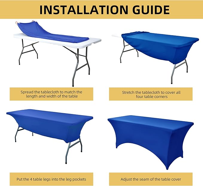 6-Pack 6ft Spandex Table Covers for Rectangle Standard Folding Tables - Wrinkle Resistant Stretch Tablecloths - Ultimate Fitted Table Protector for Parties, Trade Shows, Wedding
