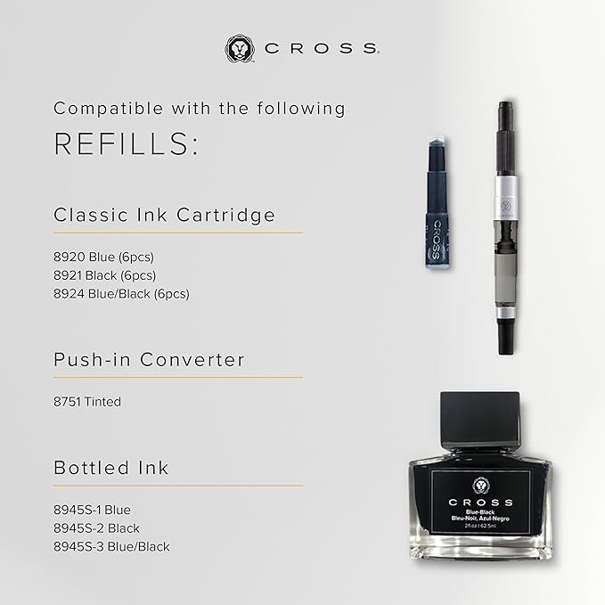 Cross Bailey Refillable Fountain Presented in a Premium Gift Box - Medium Point, Black Ink, Medalist