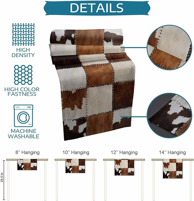 Abstract Cowhides Cotton Linen Table Runner for Dining Kitchen, Wedding Outdoor Party Tablerunners Decoration, Brown Beige Animal Fur Texture Dresser Scarf Coffee Tablecloth Runners 13x120 Inches