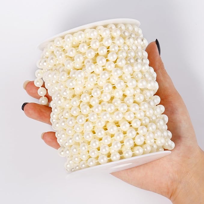 [47Feet] Pearl Beads Garland, 8MM 15.7 Yards Faux Pearl Beads String Roll Bulk for DIY Craft Wedding Party Christmas Tree Decoration