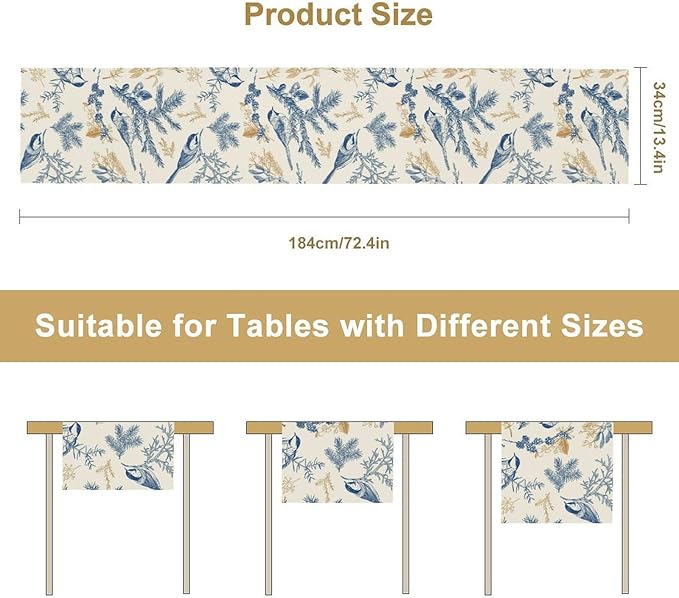 Floral Table Runner,Sketch Birds and Flowers Summer Table Runner Kitchen Dining Table Decoration for Home Party Decor 13x120 Inch