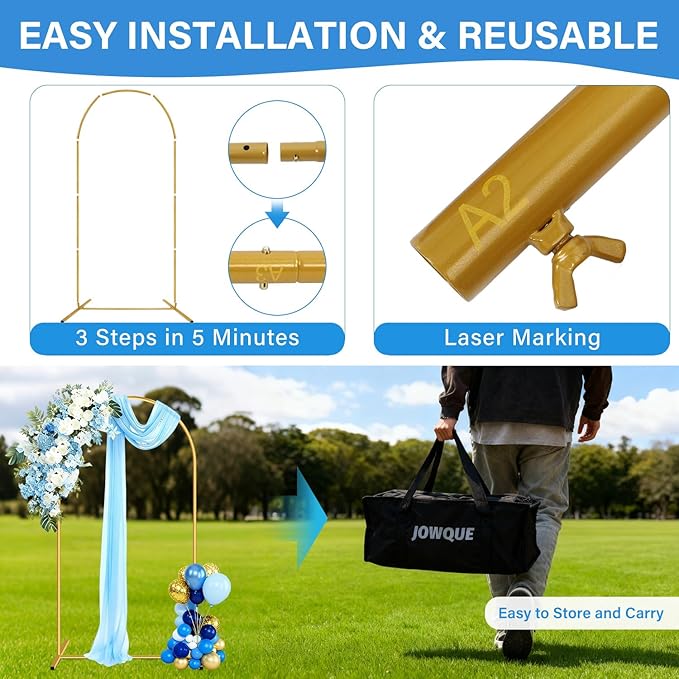 Heavy Duty Metal Arch Backdrop Stand, 7.2FT Stable Gold Arch Stand with Ground Stakes and Water Bags, Balloon Arch Stand for Wedding Party Baby Shower Photo Flower Arch Decration (7.2FT)