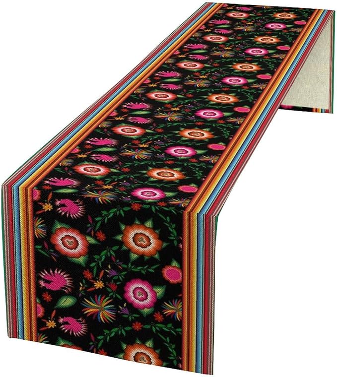 Mexican Table Runner,Colorful Flowers Cinco De Mayo Decor Table Runner for Kitchen Dining Table Home Party Decoration 13x36 Inch
