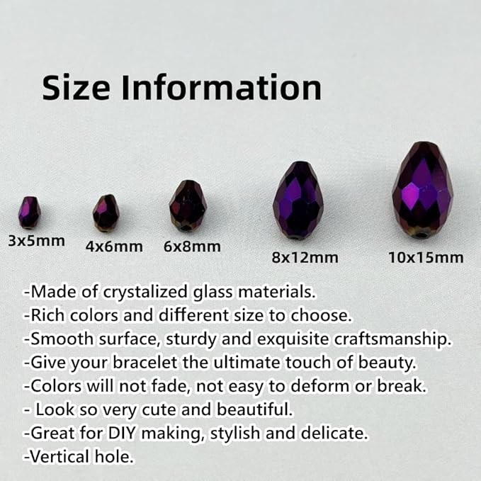 130pcs 6x8mm Teardrop Crystal Glass Beads for Jewelry Making, Faceted Vertical Hole Teardrop Glass Spacer Beads for Wind Chimes Bracelet Earring Necklace DIY Craft(Purple Light)