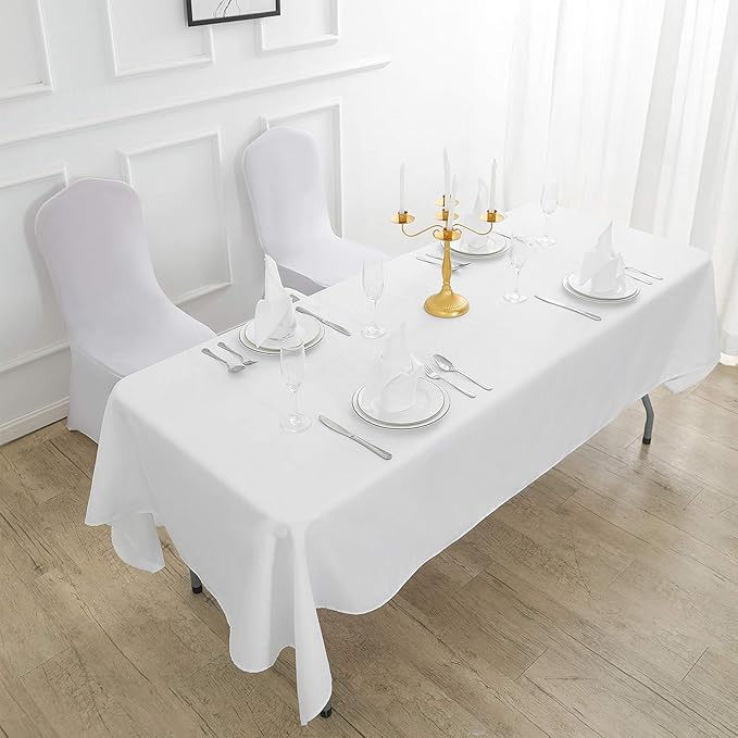 Rectangle Tablecloth 90x156 inch Washable Polyester Fabric Table Cloth for Wedding Party Dining Banquet Decoration（90x156, White）