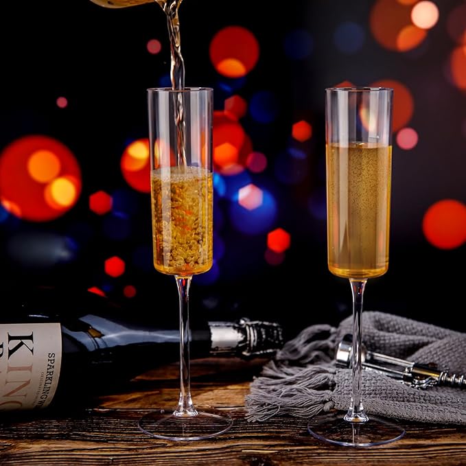 Ciaell 12 Pack Plastic Champagne Flutes - 6 Oz Clear Disposable Champagne Glasses - Square Plastic Toasting Glasses for Party Birthday Anniversary Wedding