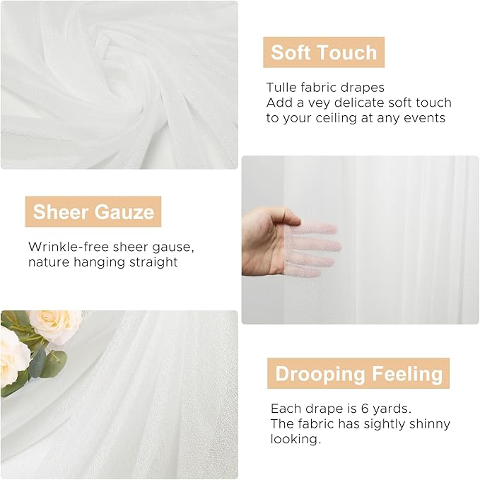 Wokceer Wedding Arch Draping Fabric 2 Panels 28.7" x 20FT Ivory Drapes Sheer Fabric Backdrop Arch Draping for Wedding Ceremony Birthday Party Bridal Shower Decoration