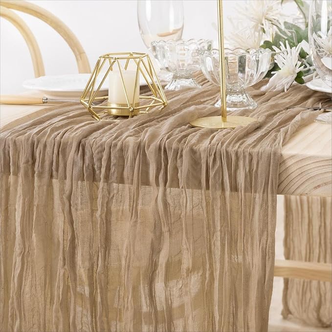 MLMW 4 Pack Fall Table Runner Boho Nude Brown Cheesecloth Table Runner Autumn Gauze Rustic Tan Cheese Cloth 160 inch 13.3ft for Thanksgiving Wedding Party Baby Bridal Shower Birthday