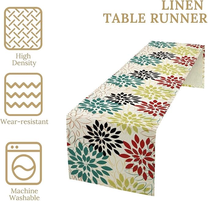 Abstract Red Dahlia Vintage Table Runner, Geometric Lines Mid Century Vintage Modern Colorful Table Runner for Party Kitchen Dining Living Room Laundry Room Decor, 13x90 Inch