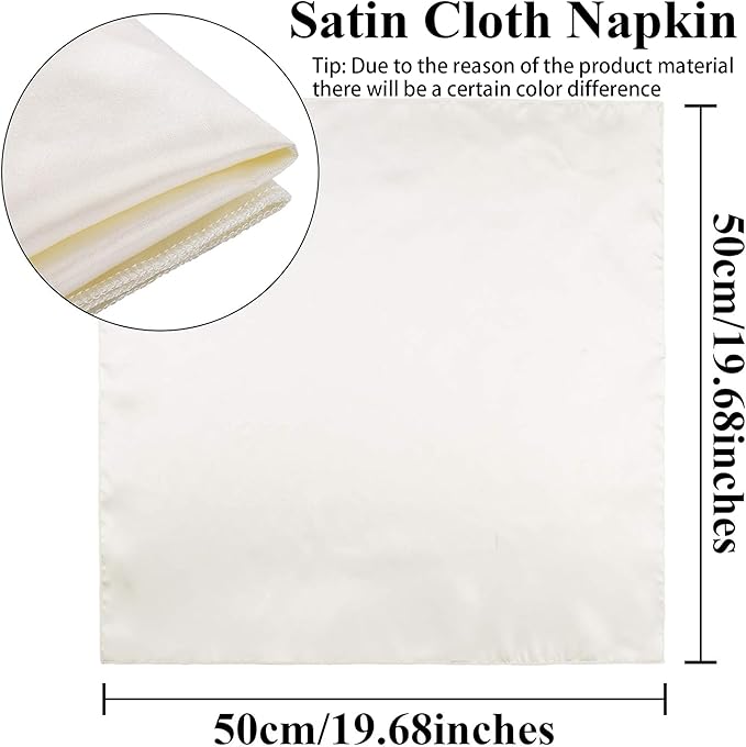 Aneco 24 Pieces Satin Napkin Square 20 x 20 Inches Dinner Napkins Weddings Party Napkin Soft Table Napkins for Romantic Weddings Party Dinner Decoration (Ivory)