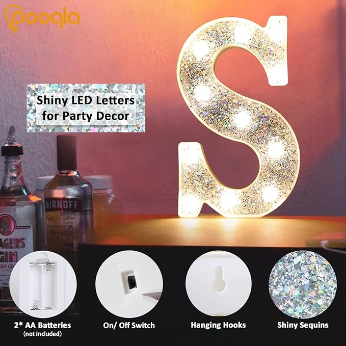 Pooqla Light Up Letters, LED Marquee Letters for Silver Birthday Decorations, Battery Powered Night Light Teenager Girl Room Decor, Gift for Girls Boys Wedding Bedroom Christmas Party Decor, Letter O