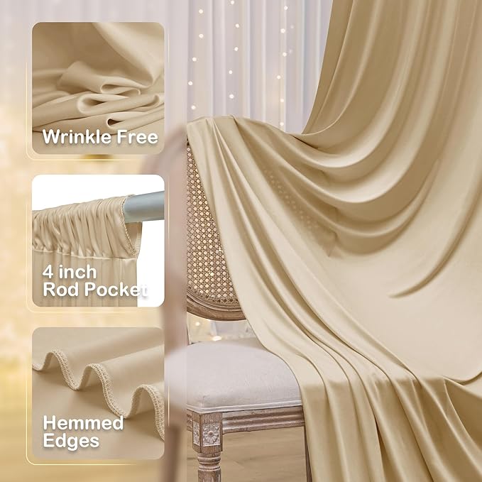 30ftx10ft Beige Backdrop Curtains for Party Background, Wrinkle Free Beige Photo Curtains Backdrop Drapes 6 Panels Back Drop Cloth for Wedding Birthday Photography Baby Shower Decor