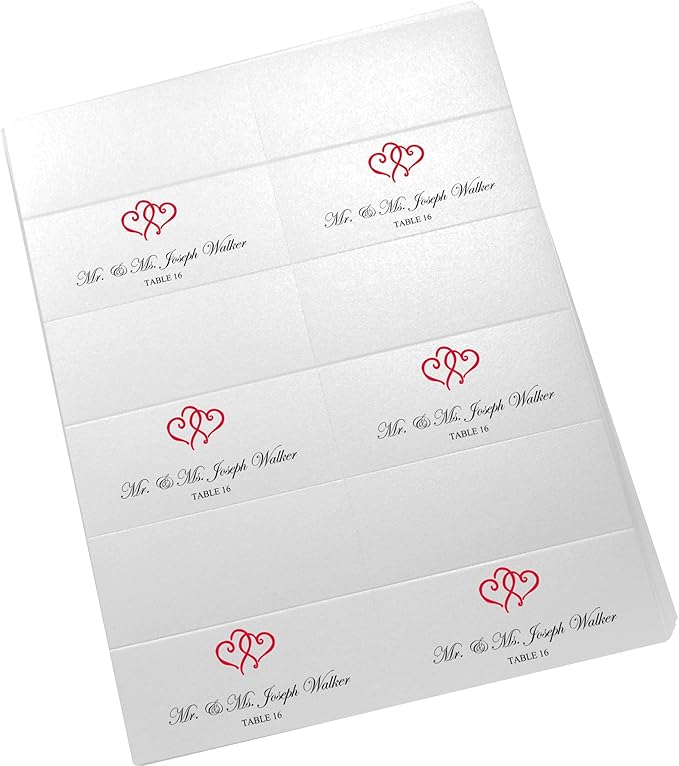 Linked Hearts Printable Place Cards, Ruby Red (Choose Color), Set of 150 (25 Sheets), Laser & Inkjet Printers - Wedding, Party, Dinner, and Special Events - Made in the USA