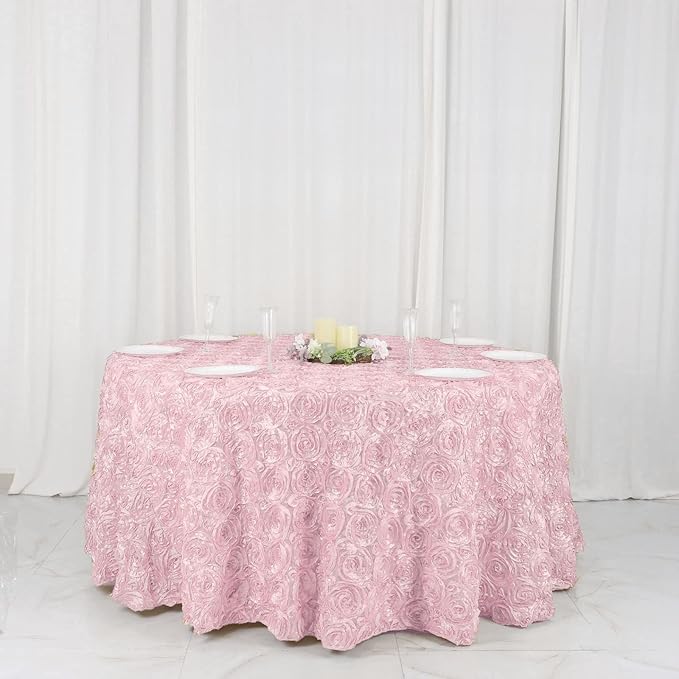Efavormart 120" Wholesale Round Table Cover Blush Grandiose Rosette 3D Satin Tablecloth for Wedding Party Event Decoration