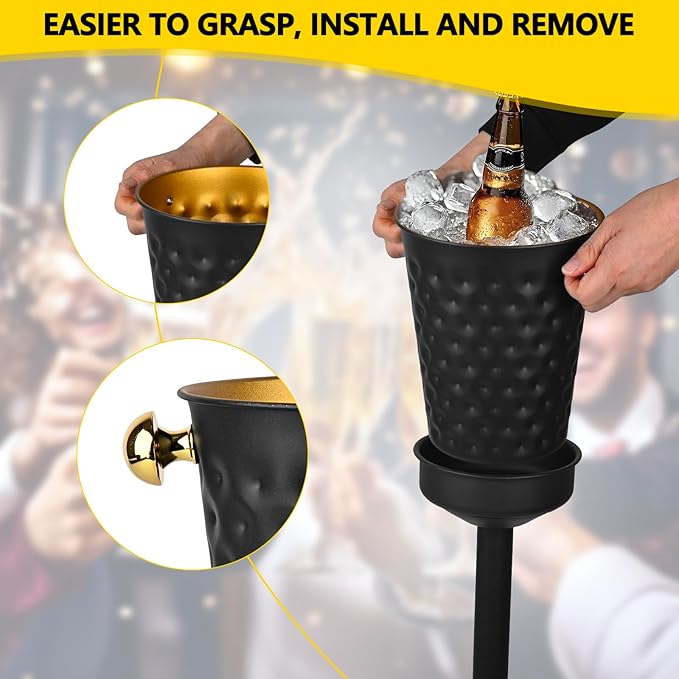 Champagne Bucket with Stand,5L Ice Bucket with Stand,Wine Chiller Bucket,Stainless Steel Champagne Stand for Wedding KTV Club BBQ Party Home Outdoor Black