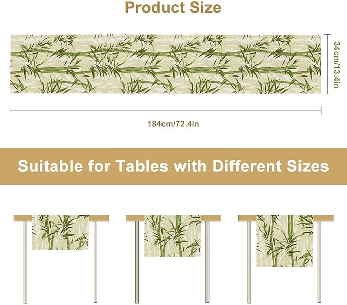 Bamboo Table Runner,Green Plant Leaf Pattern Table Cloth Kitchen Dining Table Home Party Decoration 13x36 Inch