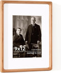 9x12 Picture Frame USA-Sourced Natural Cherry Wood Solid Original Wood Photo Frame Rounded Corner with Mat to 6x8 Picture Display with Real Glass Family Picture, Wedding Picture, Photo, Certificate