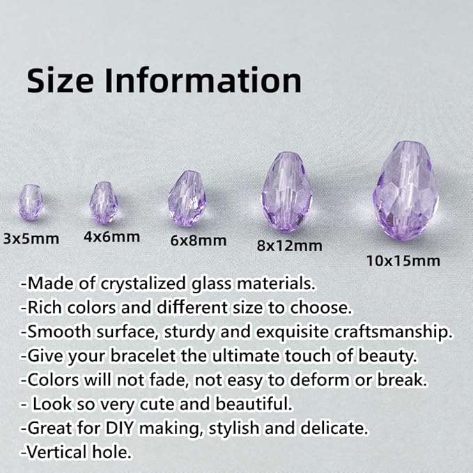 100pcs 8x12mm Teardrop Crystal Glass Beads for Jewelry Making, Faceted Vertical Hole Teardrop Glass Spacer Beads for Wind Chimes Bracelet Earring Necklace DIY Craft(Crystal Purple)