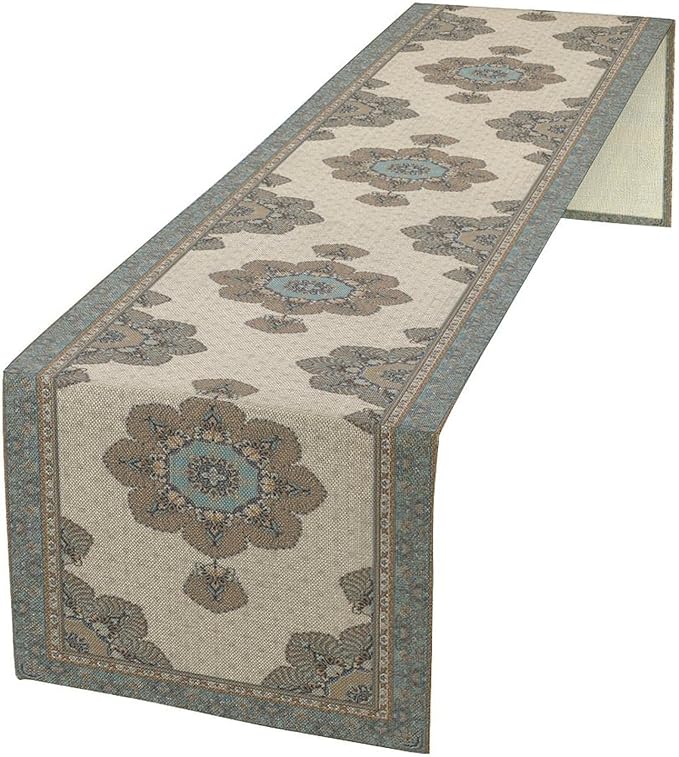 Boho Bohemia Style Table Runner, Vintage Teal Brown Retro Flower Rustic Country Style Floral Print Pattern for Home Kitchen Table Decor Dining Coffee Room Garden Party Decor 13x60in