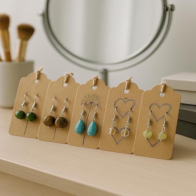 SallyFashion 200pcs Gift Tags with String Attached, 1.7 x 2.8 inch Kraft Paper Hang Handmade Tags for Clothes Birthday Wedding Holiday DIY Crafts (Brown Water Ripple