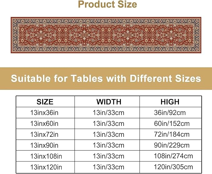 Boho Floral Vintage Red Blue Table Runner, Retro Flower Rustic Country Farmhouse Abstract Pattern for Home Kitchen Table Decor Dining Coffee Room Party Decor 13x36in