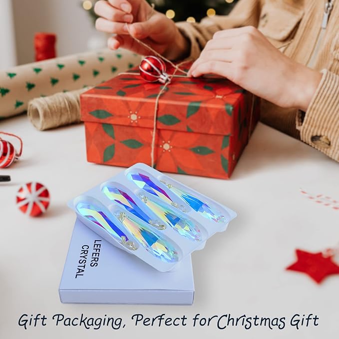 Crystal Glass Christmas Ornaments, 6Pcs Teardrop Prism Hanging Crystals for Christmas Tree,Centerpieces,Wedding,Party Decor (Crystal AB)