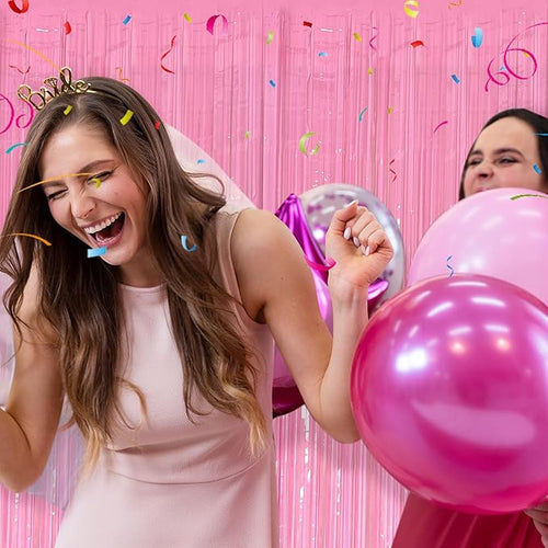 20 Pack Foil Curtain Pink Backdrop Streamers Metallic Tinsel Fringe Curtains Photo Booth Props for Birthday Wedding Engagement Bachelorette Christmas Holiday Celebration Party Decorations