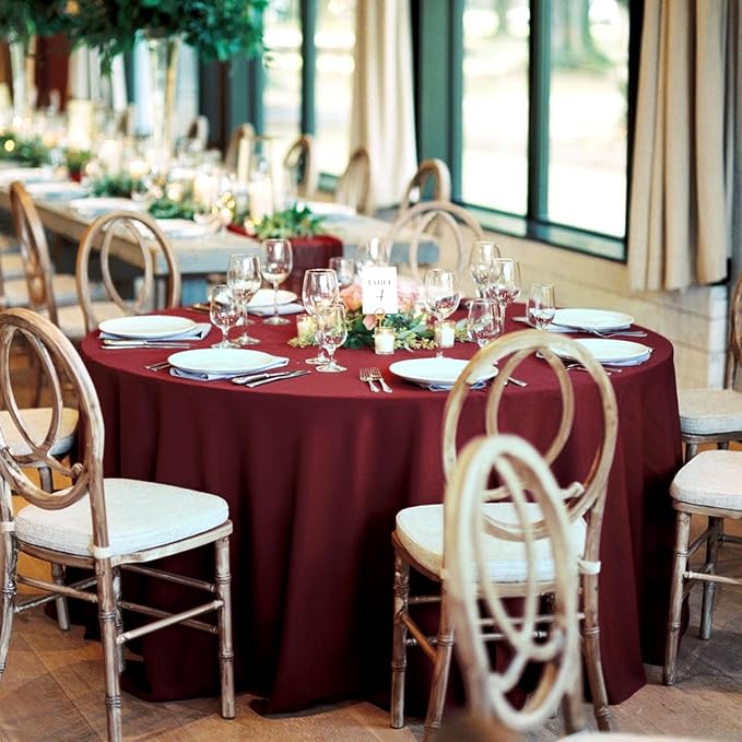 10 Pack Burgundy Round Tablecloths - 120 Inch, Polyester Table Cover for Round Table, Stain and Wrinkle Resistant Washable Fabric Tablecloth, Polyester Tablecloth for Wedding Banquet Parties