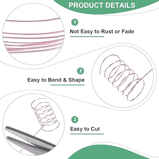 2-Rolls 0.3mm Jewelry Wire, 28 Gauge 328FT Craft Wire Copper Beading Wire for Jewelry Making/Planting/Weaving/DIY Crafting, Soft Metal Wires [100M, Rose Golden]