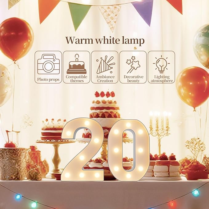 LED Marquee Light Up Numbers Sign - Lighted Birthday Numbers Sign for 60th Birthday Party Decoration, Bar Wall, Home, Table Room, Wedding and Christmas Decorations, Number 60