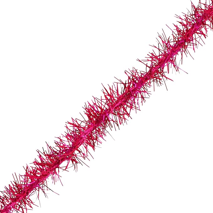 Mandala Crafts Hot Pink Tinsel Garland - Thin Metallic Foil Glitter Mini Garland for Christmas Tree, Party, Wedding Decor, and Holiday Decorations