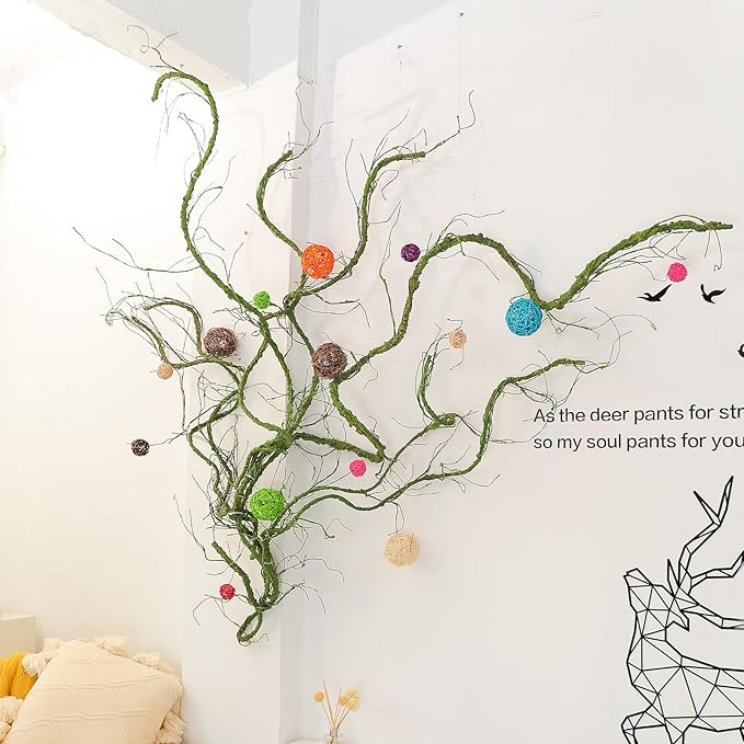 118 inch Big Artificial Green Tree Branches Ivy Grapevine Garland Fake Tree Trunk Wall Door Hanging Plants Twigs Moss for Garden Home Wedding Outdoor Jungle Leaves Room Decoration