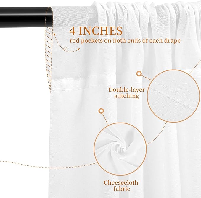6 Panels White Ceiling Drapes for Wedding 5ftx10ft Arch Draping Fabric Cheesecloth Sheer Curtain Romantic Decorations for Party Banquet Ceremony Stage