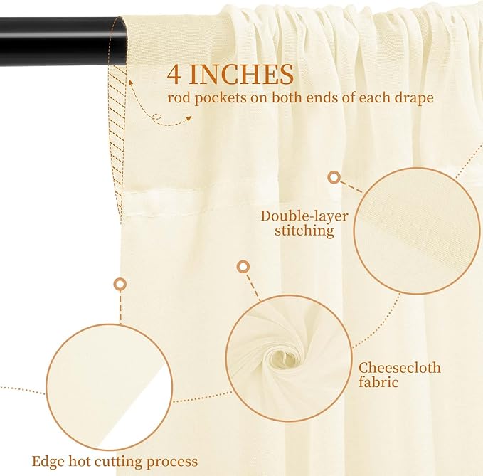 6 Panels Ivory Ceiling Drapes for Wedding 5ftx40ft Ceiling-Drapes Wedding Arch Draping Fabric Cheesecloth Sheer Curtain Romantic Decorations for Party Banquet Ceremony Stage