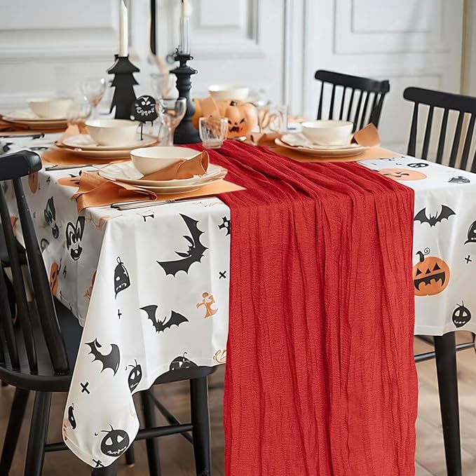 12 Pack Cheesecloth Table Runner 10Ft Christmas Gauze Boho Table Runners for Wedding Decor Bridal Shower Decorations Baby Shower Party(35" x 120")(Red)