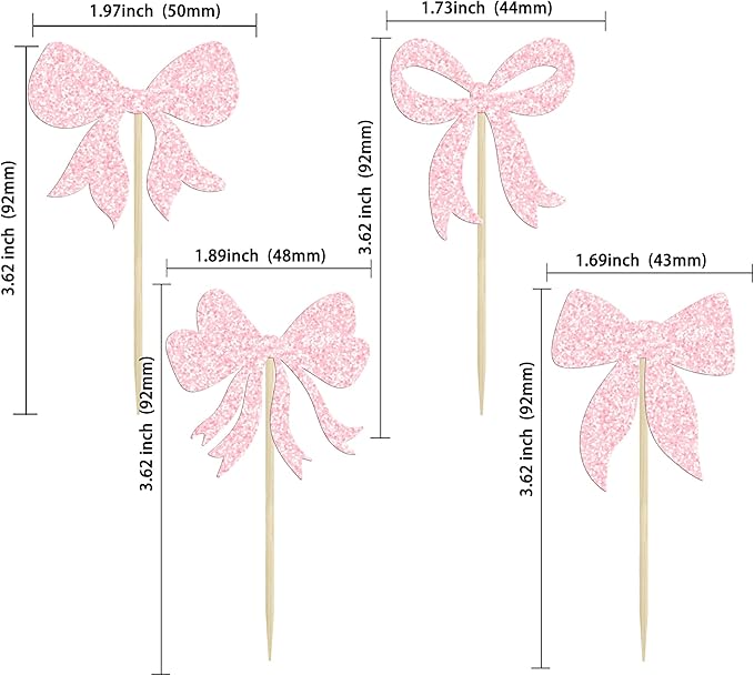 Gyufise 36Pcs Bow Cupcake Toppers Glitter Girls Birthday Decorations Bowknot Cupcake Picks Bow Tie Birthday Decorations Bow Cake Toppers for Bridal Baby Shower Bachelorette Party Supplies Light Pink