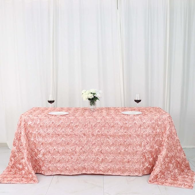 Efavormart 90"X132" Dusty Rose Grandiose 3D Rosette Satin Rectangle Tablecloth for Wedding Party Event