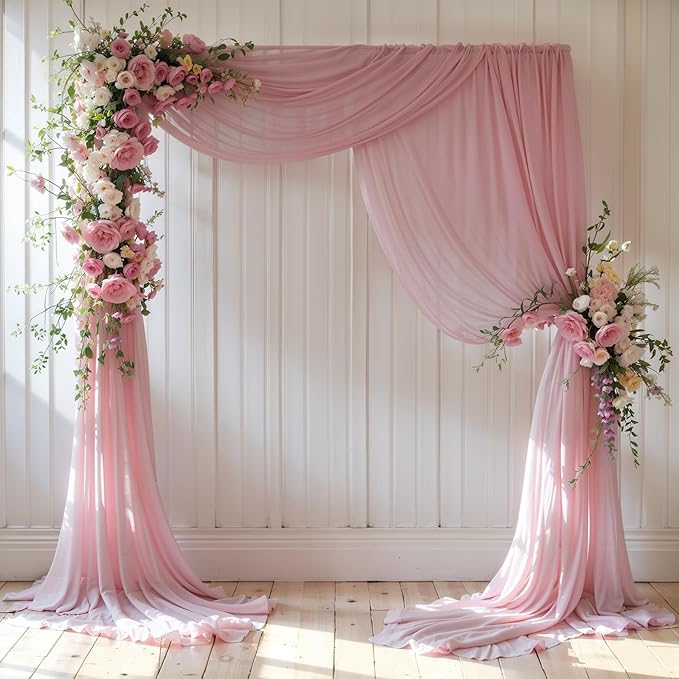 Wedding Arch Draping Fabric 2 Panels 18Ft Dusty Rose Chiffon Fabric Drapery Wedding Ceremony Reception Swag Decorations