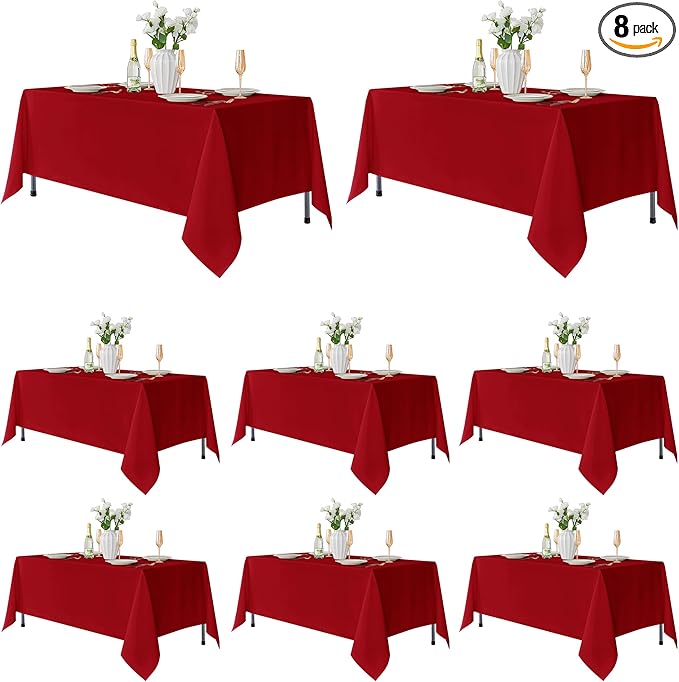 Fitable 8 Pack Table Cloth Rectangle Table: Stain and Wrinkle Resistant Tablecloth Rectangular, Washable Polyester Tablecloths for Wedding Christmas Party Dining Banquet Event(Red, 70x120 Inch)