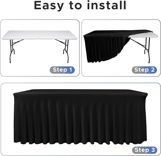 Nasitos Black Table Skirt for 8 Foot Rectangle Tables, 4 Pack - 96 x 30 Inch - Stretch Spandex Fitted Table Clothes, Fabric Table Covers Cocktail Tablecloths for Party, Banquet, Birthday