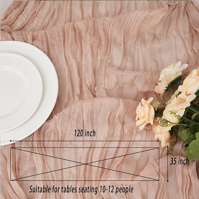 Nude 1 Pack Cheesecloth Table Runner 120 Inch 10 FT Boho Rustic Gauze for Wedding Baby Shower Party Farmhouse Summer Home Decor Washable